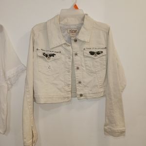 Pre loved Tan denim w camo accent